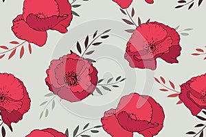 Art floral vector seamless pattern. Vector red poppies.