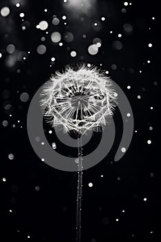 Art flower white drops beauty blowball black macro dandelion monochrome