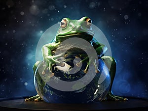 Frog and globe  Made With Generative AI illustration