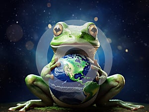 Frog and globe  Made With Generative AI illustration