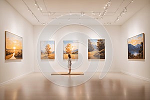 An art gallery with beautiful paintings display. ai generative