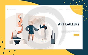 Art Gallery Exhibition Presentation Landing Page People Character Artist Represent Modern Painting Frame Artwork Concept