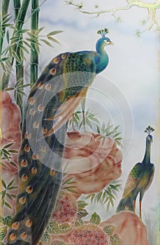 Art glass Peacock on door