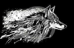 Art of the gray wolf on a black background