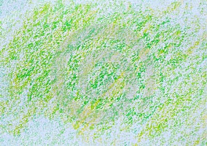 Art green and yellow color crayon on paper drawing background texture. Wax crayon hand drawing
