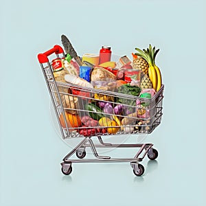 The art of grocery shopping, a snapshot of a cart filled with edibles, shopping cart with fruit