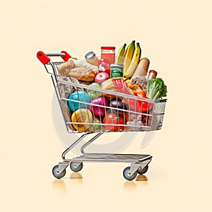 The art of grocery shopping, a snapshot of a cart filled with edibles, shopping cart with fruit