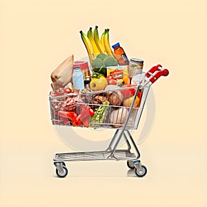 The art of grocery shopping, a snapshot of a cart filled with edibles, shopping cart with fruit