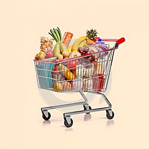 The art of grocery shopping, a snapshot of a cart filled with edibles, shopping cart with fruit