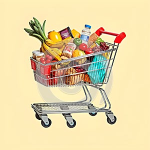 The art of grocery shopping, a snapshot of a cart filled with edibles, shopping cart with fruit