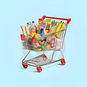 The art of grocery shopping, a snapshot of a cart filled with edibles, shopping cart with fruit