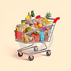 The art of grocery shopping, a snapshot of a cart filled with edibles, shopping cart with fruit