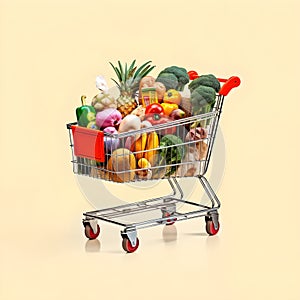 The art of grocery shopping, a snapshot of a cart filled with edibles, shopping cart with fruit