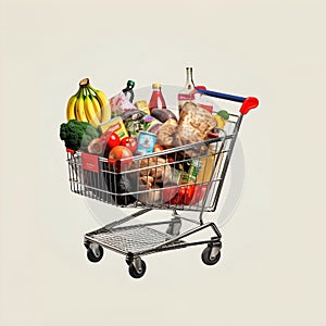 The art of grocery shopping, a snapshot of a cart filled with edibles, shopping cart with fruit