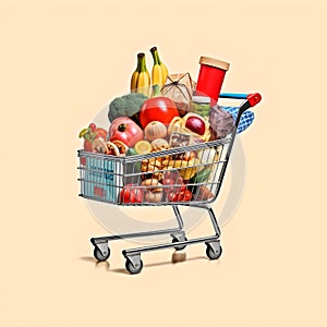 The art of grocery shopping, a snapshot of a cart filled with edibles, shopping cart with fruit