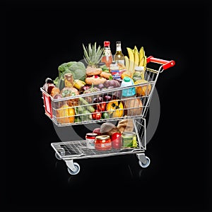 The art of grocery shopping, a snapshot of a cart filled with edibles, shopping cart with fruit