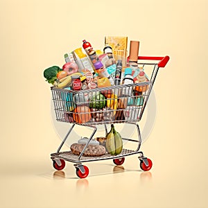 The art of grocery shopping, a snapshot of a cart filled with edibles, shopping cart with fruit