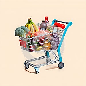 The art of grocery shopping, a snapshot of a cart filled with edibles, shopping cart with fruit