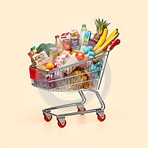 The art of grocery shopping, a snapshot of a cart filled with edibles, shopping cart with fruit