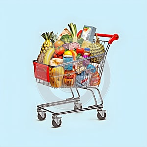 The art of grocery shopping, a snapshot of a cart filled with edibles, shopping cart with fruit