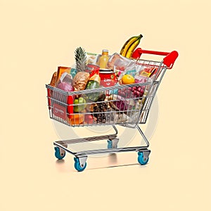 The art of grocery shopping, a snapshot of a cart filled with edibles, shopping cart with fruit