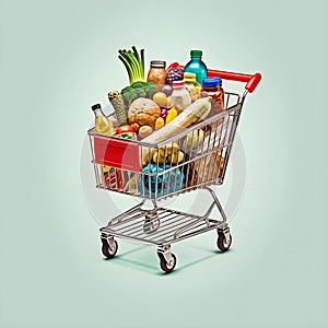 The art of grocery shopping, a snapshot of a cart filled with edibles, shopping cart with fruit