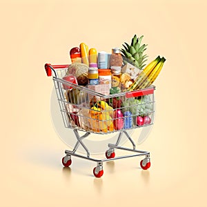 The art of grocery shopping, a snapshot of a cart filled with edibles, shopping cart with fruit