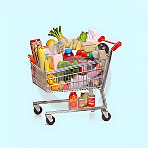 The art of grocery shopping, a snapshot of a cart filled with edibles, shopping cart with fruit