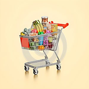 The art of grocery shopping, a snapshot of a cart filled with edibles, shopping cart with fruit