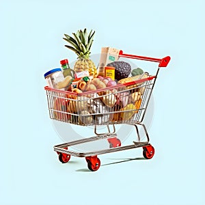 The art of grocery shopping, a snapshot of a cart filled with edibles, shopping cart with fruit