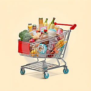 The art of grocery shopping, a snapshot of a cart filled with edibles, shopping cart with fruit