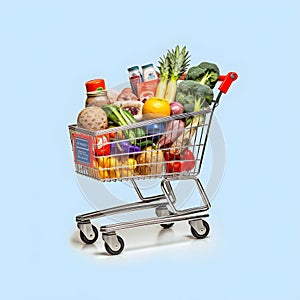 The art of grocery shopping, a snapshot of a cart filled with edibles, shopping cart with fruit