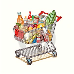 The art of grocery shopping, a snapshot of a cart filled with edibles, shopping cart with fruit