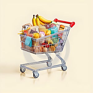 The art of grocery shopping, a snapshot of a cart filled with edibles, shopping cart with fruit