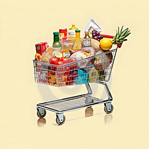 The art of grocery shopping, a snapshot of a cart filled with edibles, shopping cart with fruit