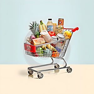 The art of grocery shopping, a snapshot of a cart filled with edibles, shopping cart with fruit