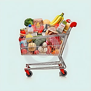 The art of grocery shopping, a snapshot of a cart filled with edibles, shopping cart with fruit