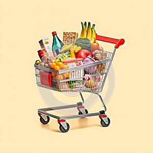 The art of grocery shopping, a snapshot of a cart filled with edibles, shopping cart with fruit