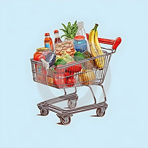 The art of grocery shopping, a snapshot of a cart filled with edibles, shopping cart with fruit