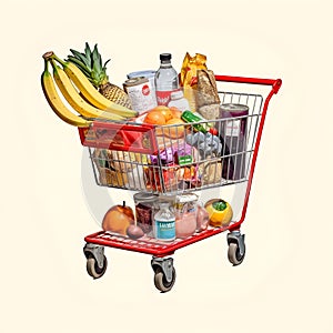 The art of grocery shopping, a snapshot of a cart filled with edibles, shopping cart with fruit