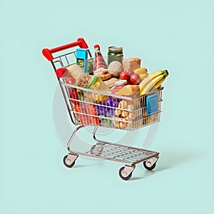 The art of grocery shopping, a snapshot of a cart filled with edibles, shopping cart with fruit