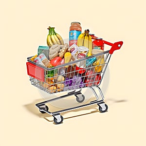 The art of grocery shopping, a snapshot of a cart filled with edibles, shopping cart with fruit