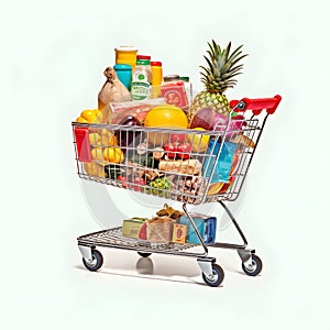 The art of grocery shopping, a snapshot of a cart filled with edibles, shopping cart with fruit