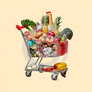 The art of grocery shopping, a snapshot of a cart filled with edibles, shopping cart with fruit