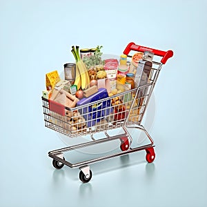 The art of grocery shopping, a snapshot of a cart filled with edibles, shopping cart with fruit