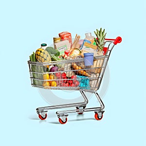 The art of grocery shopping, a snapshot of a cart filled with edibles, shopping cart with fruit