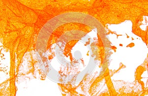 Art hand brush splashing orange color on white background