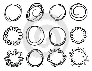 Art hand drawn scribble circle shape icon set