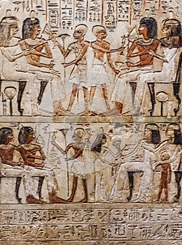 Art and hieroglyphs in ancient Egypt. Stone and papyrus relief from egypt. The treasure of the museum.