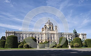 Art History museum, an old building from 1891 in Vienna, Austria, with clouds on blue sky. Culture, tourism, exterior, day